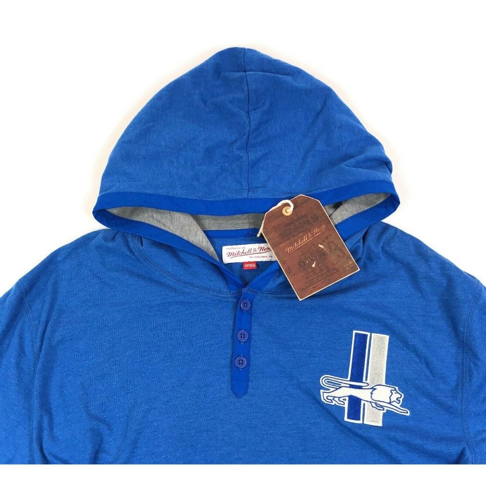 Detroit Lions Mitchell & Ness Mens 3XL NFL Throwback Long Sleeve Hooded Shirt - Picture 2 of 10
